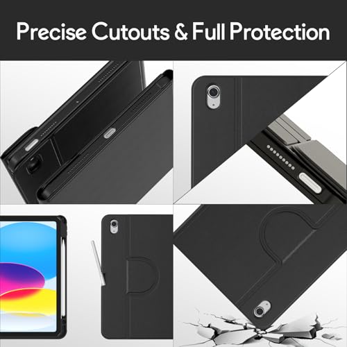 YBING for iPad A16 Case with Keyboard 11th &10th Generation, 360 Rotation Magnetic Cover with 7-Color Backlit Wireless Detachable Keypad with Pencil Holder for iPad 11th 2025/10 Gen 10.9" 2022 (Black) - color: Black