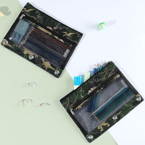 WAWSAM Dinosaur Pencil Pouch for 3 Ring Binder, Binder Pencil Pouches for boys with Zipper, Pencil Case with Clear Window, Cosmetic Bags for Office School College Supplies - color: Dinosaur