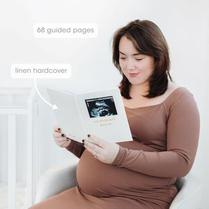 Pearhead Pregnancy Journal, Linen Guided Pregnancy Memory Book with Sonogram Photo Insert, Beige - color: Linen Pregnancy Journal