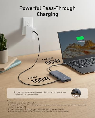 Anker USB-C Hub, 11-in-1 Docking Station Dual Monitor with 4K HDMI and DP | 1 USB-C and 1 USB-A 10Gbps Data Ports, 2 USB 2.0 Data Ports, 4K HDMI and DisplayPort, 85W Max PD, Ethernet, for XPS and More