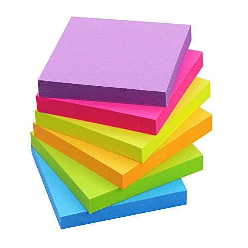 SIMONA Sticky Notes 3x3 Inch, Sticky Pads 6 Bright Colors, 600 Sheets | Colorful Self-Sticky Note Pads, 6 Assorted Colors for Office, School, Family