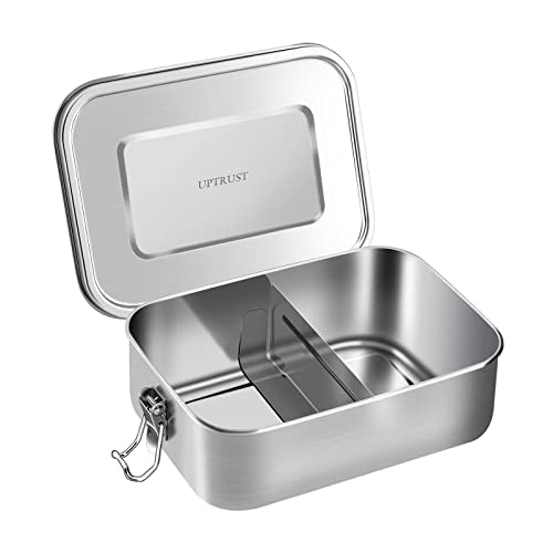 UPTRUST Stainless Steel Lunch Box, 800ML/27oz, Metal Bento Boxes with Lockable Clips t, Adjustable Divider included, Metal Lunch box for Travel & Work - size: 800 ML - 2-Compartment