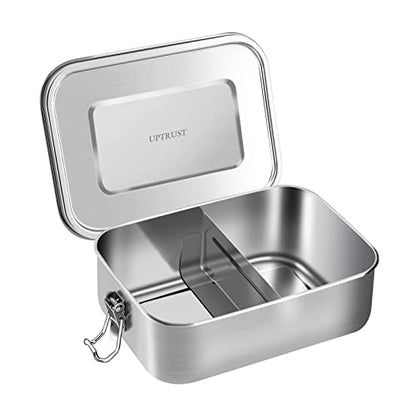 UPTRUST Stainless Steel Lunch Box, 800ML/27oz, Metal Bento Boxes with Lockable Clips t, Adjustable Divider included, Metal Lunch box for Travel & Work - size: 800 ML - 2-Compartment