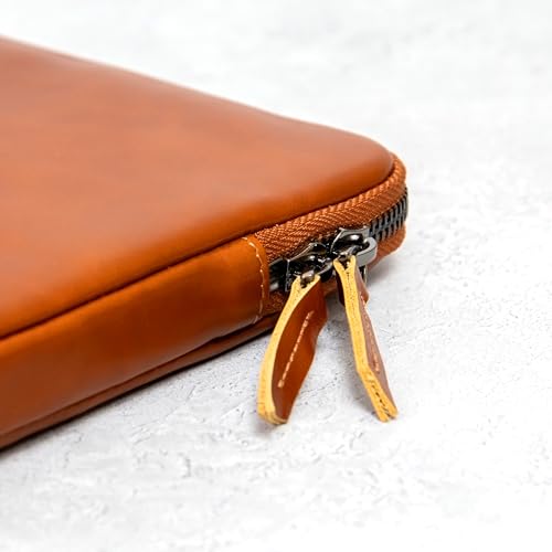 Casemade Real Leather Laptop Case/Zipped Folio Bag with Inner Pocket & Wool Lining Compatible with Apple MacBook, HP, Dell, Asus, Levovo (14 Inch - Tan) - color: Tan, size: 14 Inch