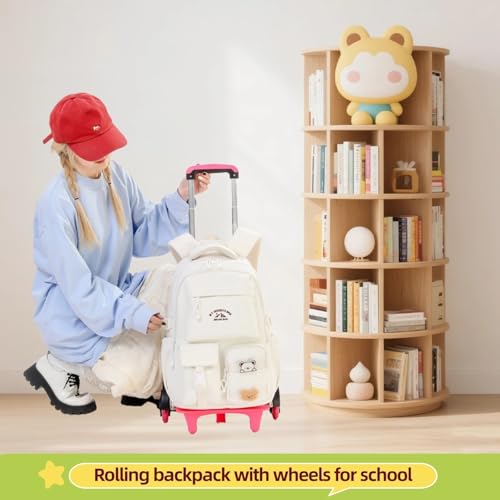 Girls Rolling Backpack with Wheels, Trolley Backpack for Boys, Kids Carry-on Luggage Wheeled School Bag Roller Bookbag, White 2 Wheels - color: 2 Wheels White