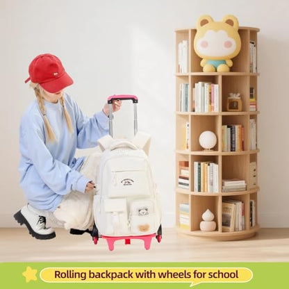 Girls Rolling Backpack with Wheels, Trolley Backpack for Boys, Kids Carry-on Luggage Wheeled School Bag Roller Bookbag, White 2 Wheels - color: 2 Wheels White