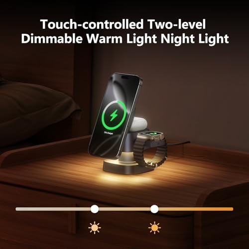 【2026 Upgraded】4 in 1 Wireless Charger, 3 in 1 Wireless Charging Station with Night Light for MagSafe Charger, 15W Magnetic Travel Stand for iPhone17/Air/Pro/Max/16/15/14, Apple Watch, Airpods (Gray) - color: Gray