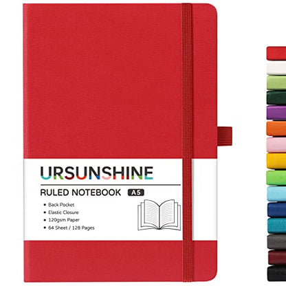 Ruled Notebook/Journal - Classic Lined Journal/Notebook, 5.3'' x 8.26'', Hardcover with Thick Paper, Banded + Pen Holder +Inner Pocket - Red - color: Red, size: Ruled