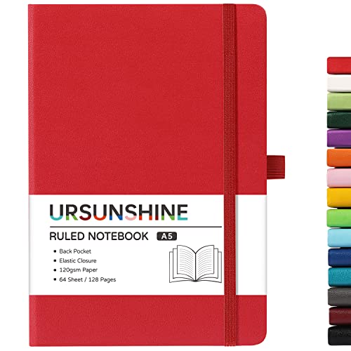 Ruled Notebook/Journal - Classic Lined Journal/Notebook, 5.3'' x 8.26'', Hardcover with Thick Paper, Banded + Pen Holder +Inner Pocket - Red - color: Red, size: Ruled