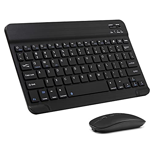 Ultra-Slim Bluetooth Keyboard and Mouse Combo Rechargeable Portable Wireless Keyboard Mouse Set for Apple iPad iPhone iPadOS/iOS 13 and Above Samsung Tablet Phone Smartphone Android (Black)