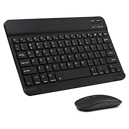 Ultra-Slim Bluetooth Keyboard and Mouse Combo Rechargeable Portable Wireless Keyboard Mouse Set for Apple iPad iPhone iPadOS/iOS 13 and Above Samsung Tablet Phone Smartphone Android (Black)