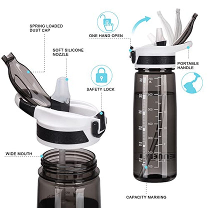 Sports Water Bottle with Straw 800ML Bike Water Bottles Reusable Water Jug 28 OZ Hydro Jug BPA-Free Wide Mouth with Handle for Fitness Outdoor Hiking Camping Dishwasher Safe (N-800 black) - color: N-800 black