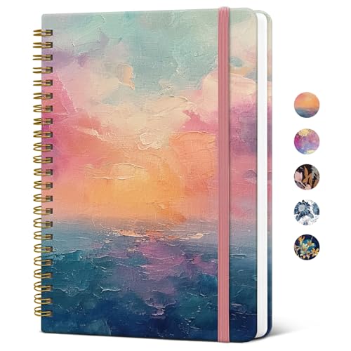 ZOTIA Lined Spiral Journal Notebook for Women, A5 College Ruled Journals for Writing, Hardcover Notebooks for Work, Note taking and Office School Supplies,140 Pages - Sunset - color: H-Sunset