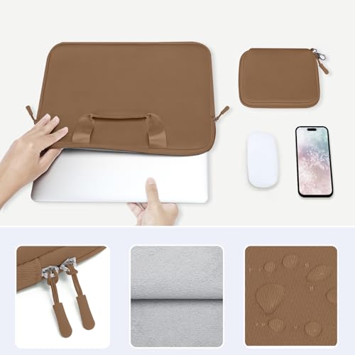 MOSISO Laptop Case 16 inch, 15-15.6 inch Laptop Sleeve Bag Compatible with MacBook Pro 16, HP Acer Dell Lenovo ASUS, Neoprene Carrying Computer Bag with Handle&Detachable Small Case, Mocha - color: Mocha, size: 16 inch