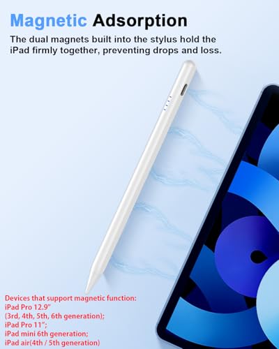 Stylus Pen for iPad (2018-2026), Fast Charge for iPad Pencil with Palm Rejection, Active Pen Compatible with Apple iPad A16 11/10/9/8/7/6, iPad Pro M5/M4/11/12.9", Mini 5/6, Air 3/4/5/M2/M3 - color: A19D-White