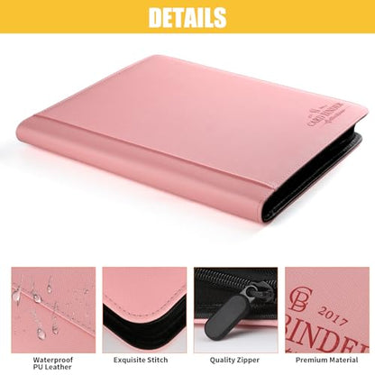 Toploader Binder,Toploader Hard Cases, 9-Pocket Pages Sleeves Hold up 288 Cards.Toploader Card Binder with Sleeves for “3×4” rigid，Card Holder(pink) - color: pink, size: 9 Pocket 288 Toploader