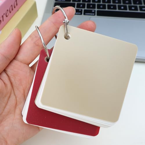 2 Pack/160 Pieces Blank Index Cards with Ring, Blank Flash Card 2.8x2.8" Note Cardstock for Memory Learning Studying Office (Beige) - color: Beige