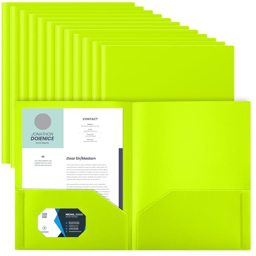 Gueevin 24 Pcs Plastic Folders with Pockets, Back to School Two Pocket Folder Fit Letter Size, Heavy Duty School Business Card Holder for Home Office, 11. 61 x 9. 45 Inches (Fluorescent Green) - color: Fluorescent Green