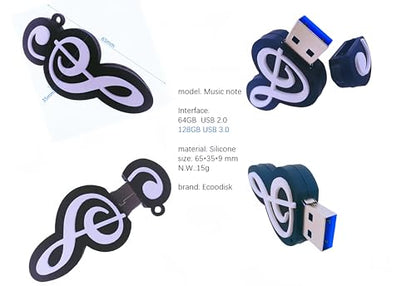 128GB USB 3.0 Flash Drive Novelty Cartoon Musicnote High Transfer Speed Pendrive Memory Stick - color: Music
