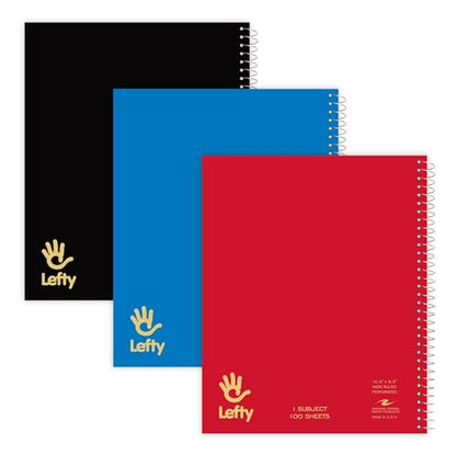 Roaring Spring Lefty Spiral Notebook for Left-Handed Writers, 3 Pack, Right-Side Wirebound, One Subject, Wide Ruled, 10.5″ x 8.5″, 100 Sheets, Perforated Pages, Made in USA, Assorted Covers