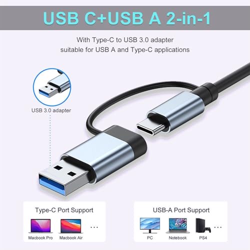 USB C Hub USB Hub 3.0, VIENON Aluminum 8 in 1 USB Extender with SD/TF Card Reader, 3.5mm Aux Headphone Jack for MacBook Pro Air and More PC/Laptop/Tablet Devices