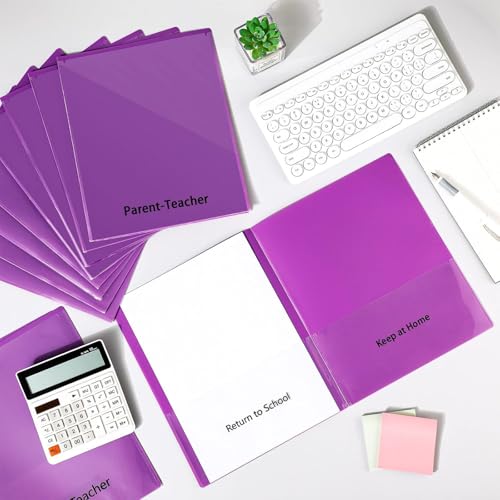 PerKoop 72 Pcs Take Home Folders Bulk Parent Teacher Communication Folder with 2 Pockets Plastic Homework Folder for Student Parent Teacher Classroom Back to School Supplies 11.73 x 9.45'' (Purple) - color: Purple