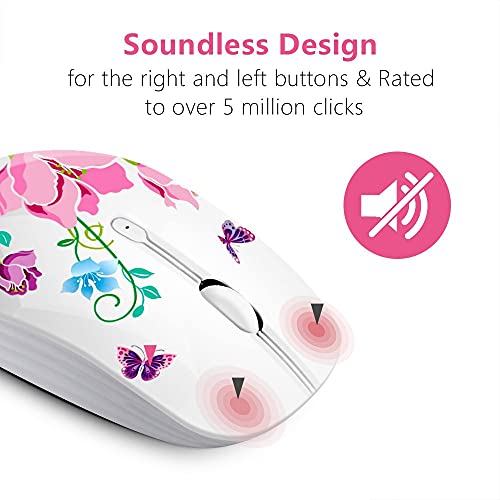 JUHOO Wireless Mouse with Nano Receiver for PC, Laptop, Notebook, Computer, MacBook, Less Noise, Portable Mobile Optical Mice - style: butterfly