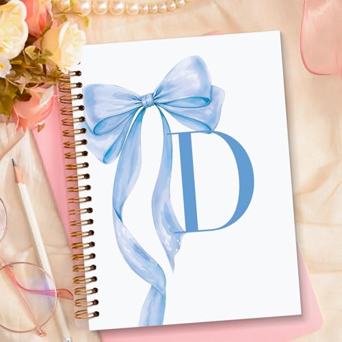 JXREQ Coquette Blue Bow Personalized Notebook, Initial Letter D Monogram Journal, Preppy Girly Ribbon Bow Journal, Monogrammed Gifts for Women, Aesthetic Spiral Notebook 5.5x8.3 - color: D Blue