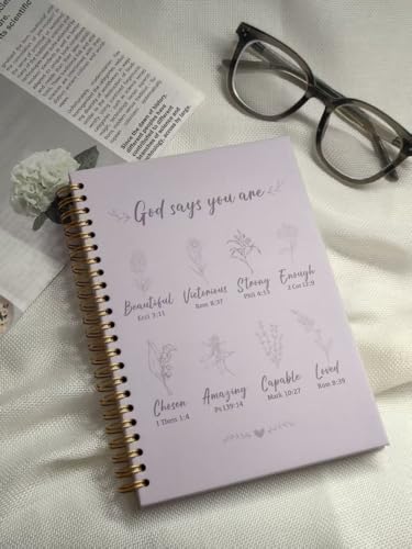 Christian Spiral Notebooks For Women - Bible Study Prayer Journal Dairy With God Says,140 Pages,Hardcover Coil-Bound Subject Notebook College Ruled,Inspirational Gifts For Church Members Journals For Writing, A5(5.8"X8.3") (Purple) - color: Purple