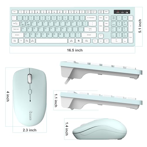 Wireless Keyboard and Mouse Combo, Full-Sized Wireless Keyboard and Adjustable DPI Mouse, 2.4GHz USB Receiver, Keyboard and Mouse for PC, Windows, Desktop, Laptop (Mint Green and White) - color: Mint Green and white