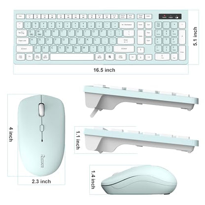 Wireless Keyboard and Mouse Combo, Full-Sized Wireless Keyboard and Adjustable DPI Mouse, 2.4GHz USB Receiver, Keyboard and Mouse for PC, Windows, Desktop, Laptop (Mint Green and White) - color: Mint Green and white