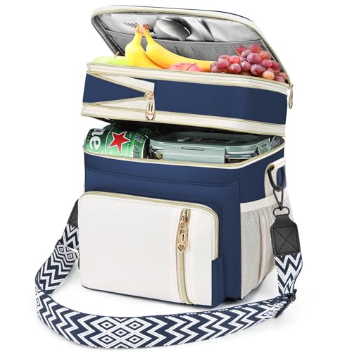 LOKASS Lunch Box for Women/Men-16L-Insulated Lunch Bag, Expandable Double-layer Leakproof Cooler Bag with Upgrade Adjustable Shoulder Strap Ideal for Work/Travel/Picnics（Dark Blue） - color: Dark Blue