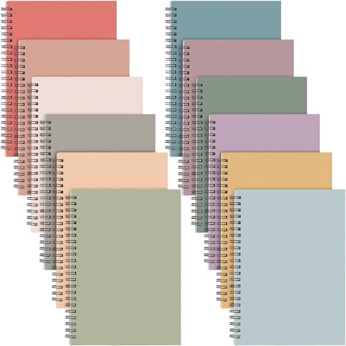 Fuutreo 12 Pcs Spiral Notebook for Work A5 8.3 x 5.7 Inch College Ruled Spiral Journal Notebook Kraft Cover Ruled Paper, 12 Color, 60 Sheets, 120 Pages for Office School(Vintage Color) - color: Vintage Color