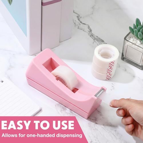 Yahenda 10 Pack Pink Desktop Tape Dispenser Non Skid Base with 0.7 x 985 Inches Invisible Tape Refills Bulk Weighted Roll Dispenser for Office Home School - color: Pink