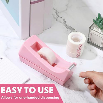 Yahenda 10 Pack Pink Desktop Tape Dispenser Non Skid Base with 0.7 x 985 Inches Invisible Tape Refills Bulk Weighted Roll Dispenser for Office Home School - color: Pink