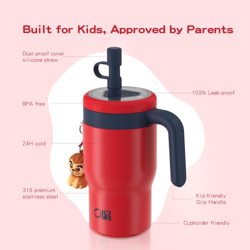 OISIZ 14oz Kids Tumbler with Straw Lid & Handle,Kids Cup with Animal Accessory for School,Kids Water Bottles with Dust-proof Cover,Leakproof Water Bottles,316 Stainless Steel,Keep Cold 24 Hours-red - color: old glory red