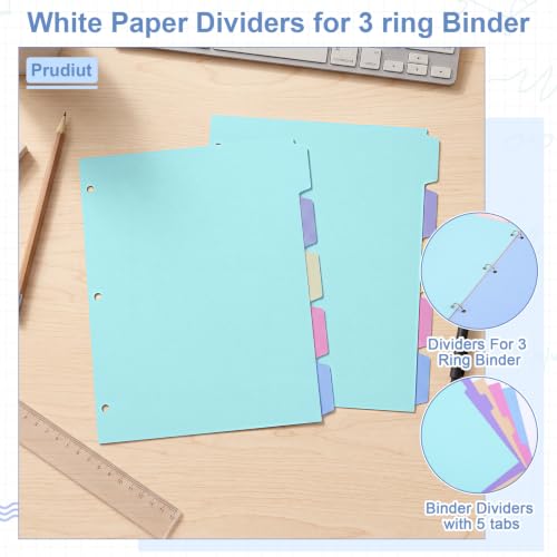6 Sets 30 Pcs Binder Dividers with Tabs for 3 Ring Notebook Index Pages | Colorful Paper Writable and Preprinted 5 Tabs, 8.5 × 11 Inch Organizing Documents Files For School Office Home