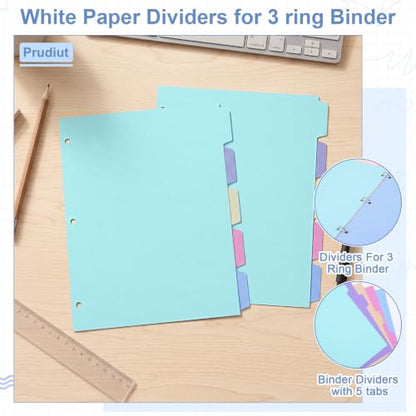 6 Sets 30 Pcs Binder Dividers with Tabs for 3 Ring Notebook Index Pages | Colorful Paper Writable and Preprinted 5 Tabs, 8.5 × 11 Inch Organizing Documents Files For School Office Home