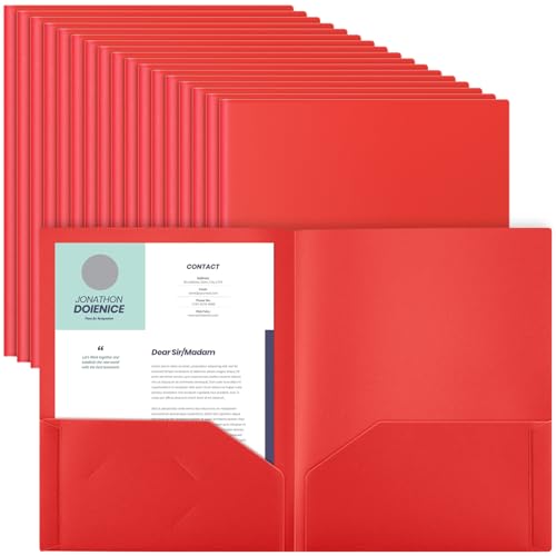 Gueevin 150 Pcs Plastic Folders with Pockets, Two Pocket Folder Fit 8.5 x 11 Inch Letter Size Paper, Heavy Duty School Folders Business Card Holder for Home Office School Bussiness (Red) - color: Red