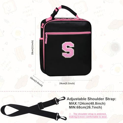 Lunch Box Containers for Adult Youth Work Office School Snack Picnic,Lunch Bag Tote for Women Kid Girl,Cute Lunch Purse Insulated with Water Bottle Holder Handheld Shoulder Strap Black Pink S - color: 12 Black-Pink S