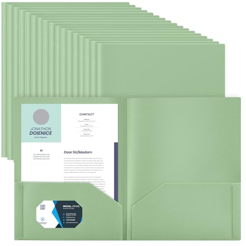 Gueevin 50 Pcs Plastic Folders with Pockets, Back to School Two Pocket Folder Fit Letter Size, Heavy Duty School Business Card Holder for Home Office, 11. 61 x 9. 45 Inches (Sage Green) - color: Sage Green