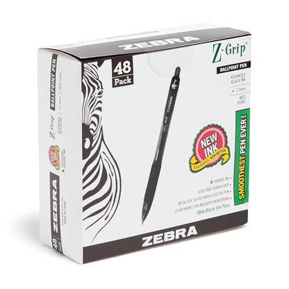 Zebra Pen Z-Grip Retractable Ballpoint Pen, Smooth-Flowing Black Ink, 1.0mm Medium Point, School & Office Supplies, Ideal for Note-Taking, Journal and Planner Use, 48-Pack (22148) - color: Black I