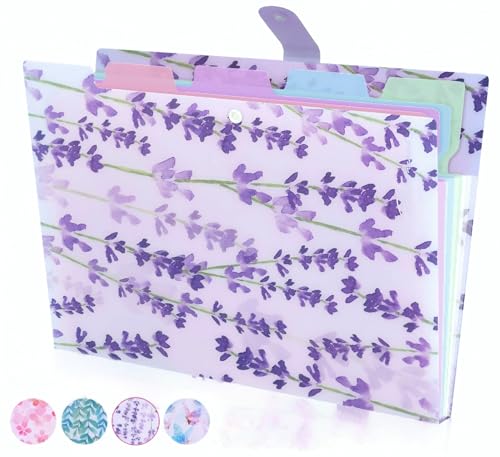 Folder Organizer Expanding File Folder Patternted - Accordion Document Organizer with 5 Pockets and Labels, Waterproof A4/Letter Size for School Office Home (Lavender) - style: Lavender