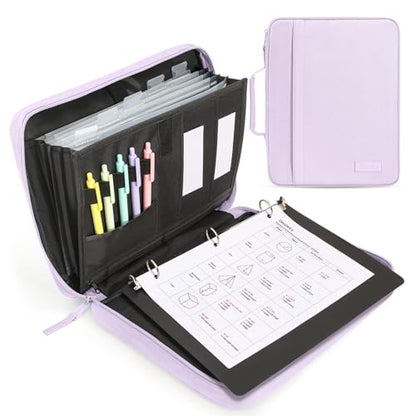 SUNEE Zipper Binder 1 Inch, Removable 3-ring binder, 175-Sheet Capacity, 5-Tab Dividers Expanding File Folder, Small Binder Bag Organizer Storage for Student School Classroom Supplies, Lavender Purple - color: Lavender Purple