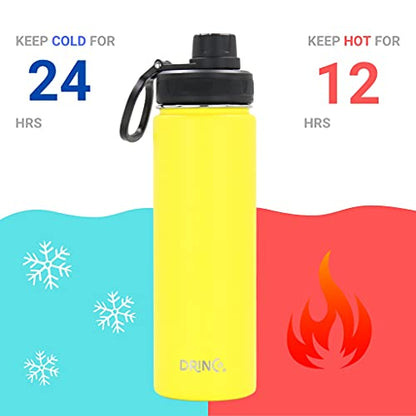 DRINCO Stainless Steel Water Bottle Spout Lid Vacuum Insulated Double Wall Water Bottle Wide Mouth (40oz 32oz 22oz 18oz 14oz) Leak Proof Keeps Cold or Hot (22 oz, 22oz Illuminating Yellow) - color: 22oz Illuminating Yellow, size: 22 Ounces