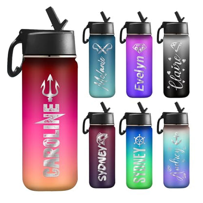 Personalized Water Bottle, Custom Sports Water Bottle with Name Customized Insulated Stainless Steel Vacuum Cup Bottle with Straw Lid, Christmas Valentine's Day Gift for Boys Girls Women Men 18oz/32oz - color: Color 1