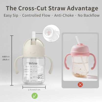Evorie Tritan Weighted Straw Cup Baby Training Cup, Spill Proof, 7 Oz, 6M+ | BPA & BPS-Free, First learning cup, 360° drinking, Dishwasher safe, Durable Sippy Cup, Cream Beige - color: Cream Beige