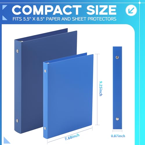 Henoyso Plastic 6 Pcs 1/2 Inch Mini 3 Ring Binders Fits 5.5" x 8.5" Paper, Holds(Capacity 100 Sheets), Flexible Three Round Rings Small Blue A5 Binders Bulk for School, Office Use, Photo Album Pages - color: Blue, size: 0.5 Inch