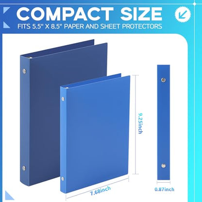 Henoyso Plastic 6 Pcs 1/2 Inch Mini 3 Ring Binders Fits 5.5" x 8.5" Paper, Holds(Capacity 100 Sheets), Flexible Three Round Rings Small Blue A5 Binders Bulk for School, Office Use, Photo Album Pages - color: Blue, size: 0.5 Inch