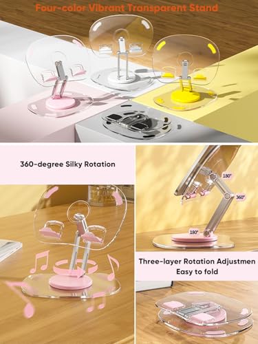 360 Degree Rotating Tablet Phone Holder Height Adjustable, Portable IPad Stand Transparent and Foldable, Adjustable Tablet Holder for iPad Air 5/4/Mini 6/Mini 5/10.2/Pro 12.9/Pro 11, Monitor, Pink - color: Pink